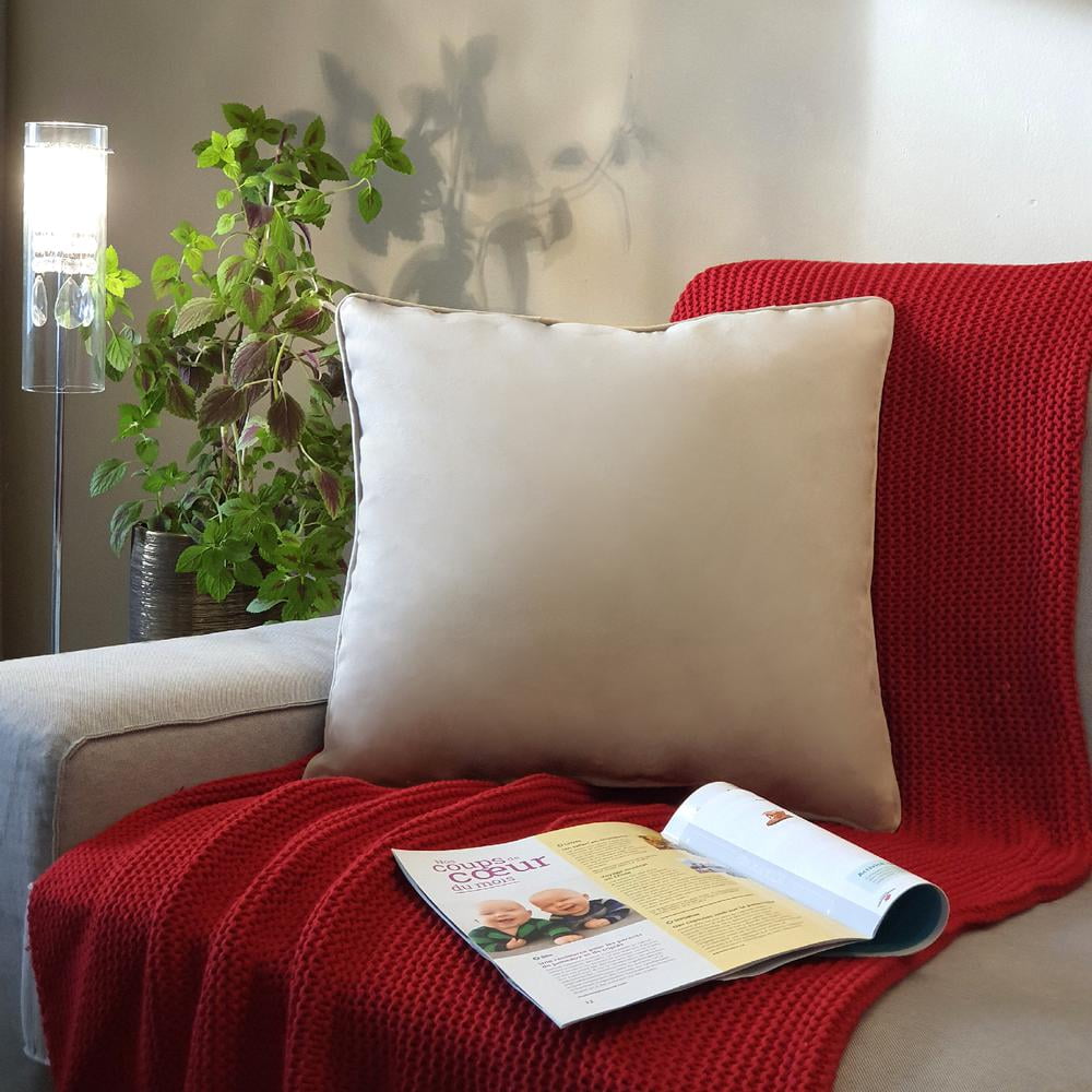 Oyster Beige Velvet Square Decorative Throw Pillow 20 x 20