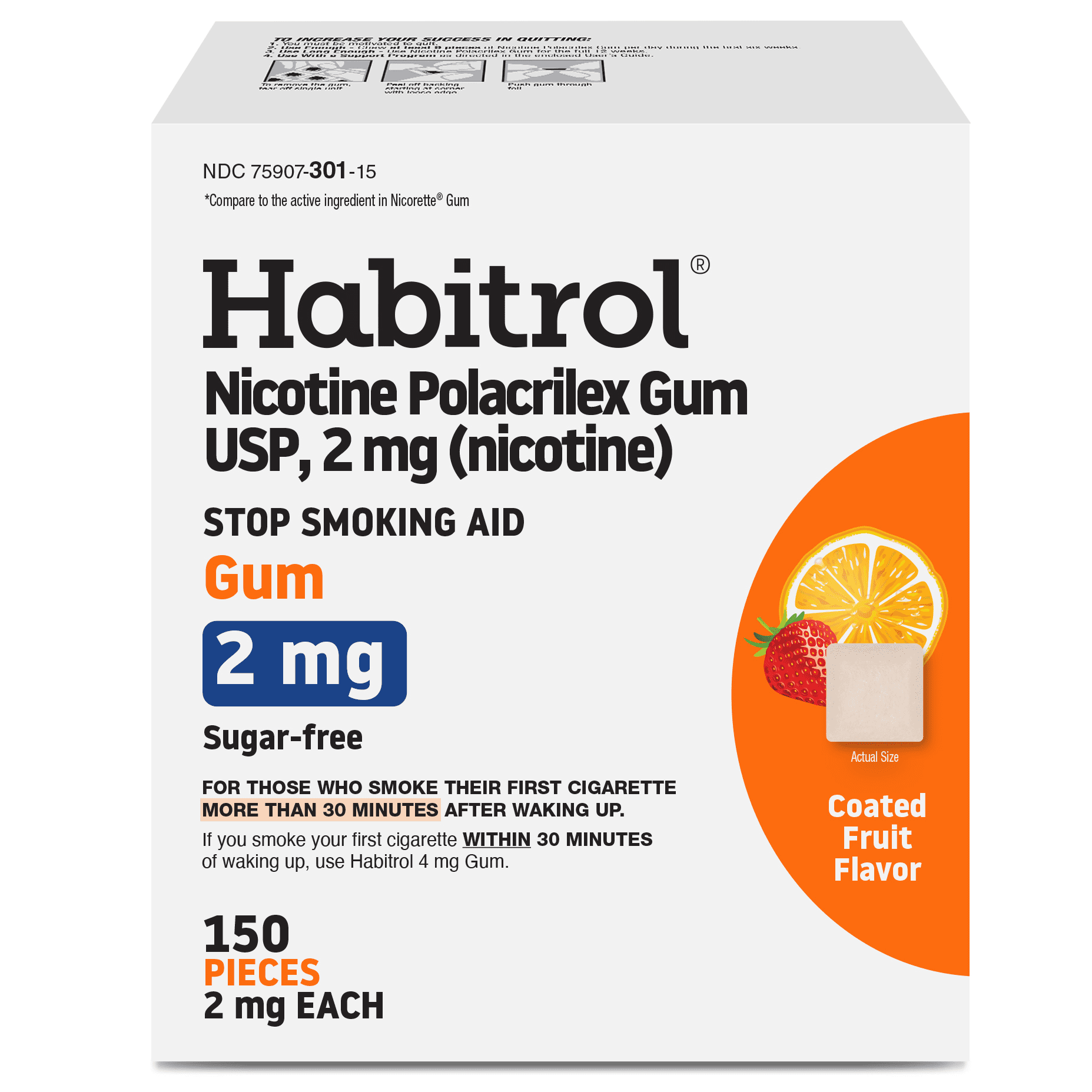 Habitrol Nicotine Gum, 2mg, Fruit Flavor, 150 Count