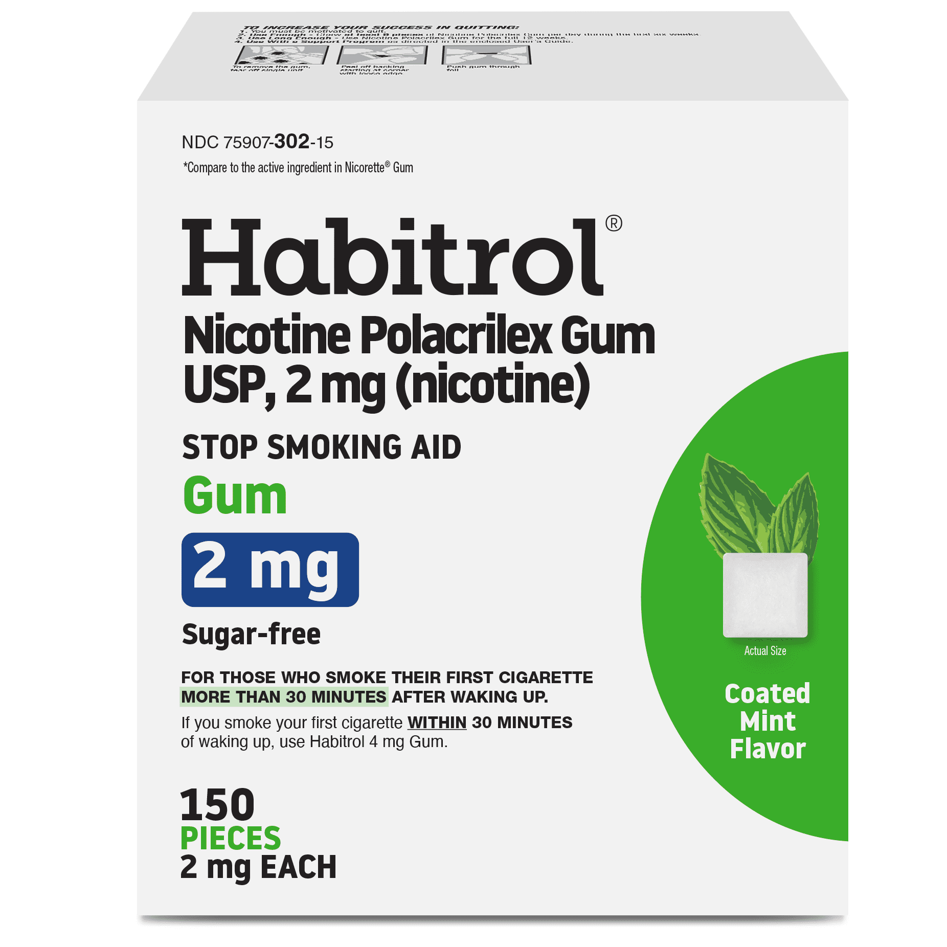 Habitrol Nicotine Gum, 2mg, Mint Flavor, 150 Count