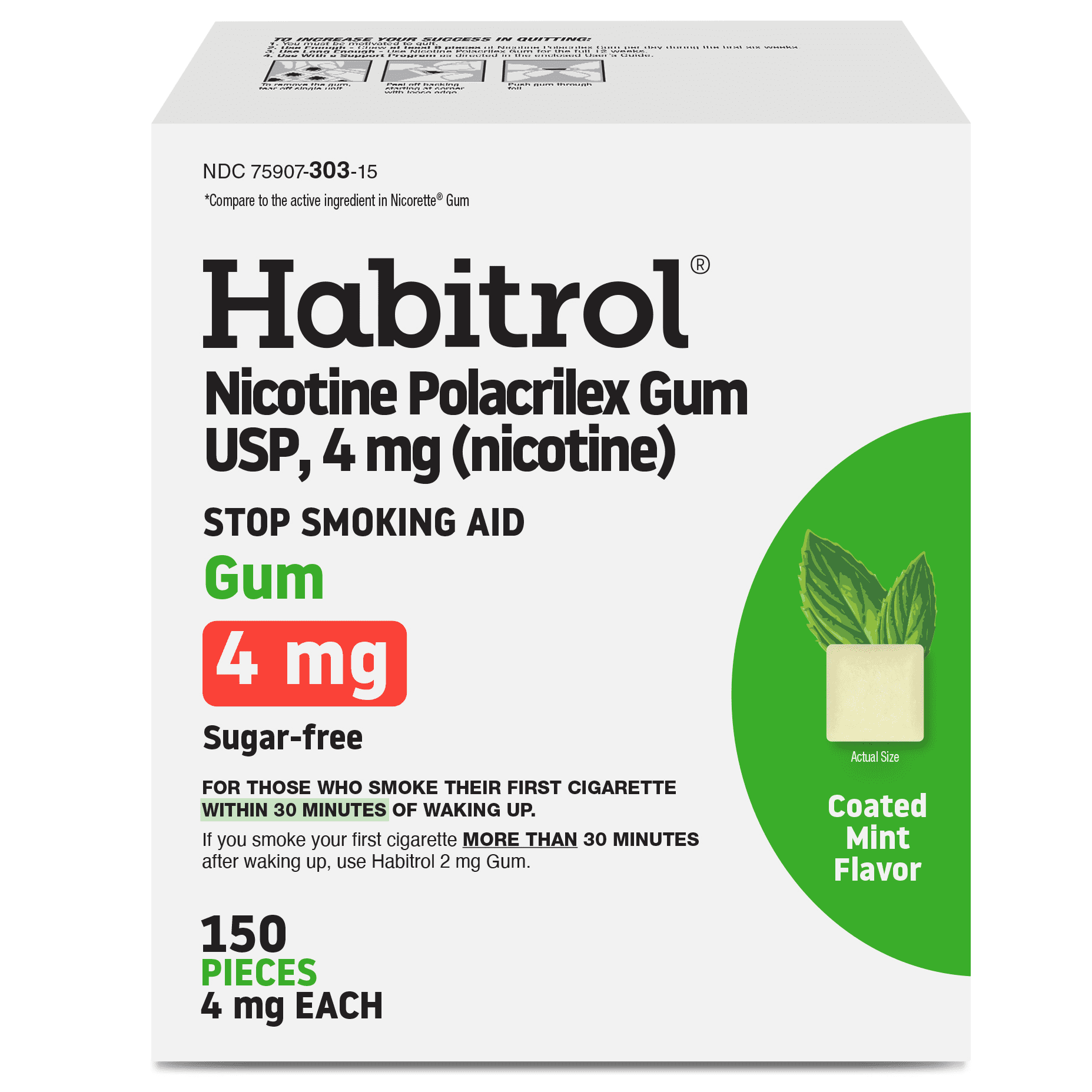 Habitrol Nicotine Gum, 4mg, Mint Flavor, 150 Count
