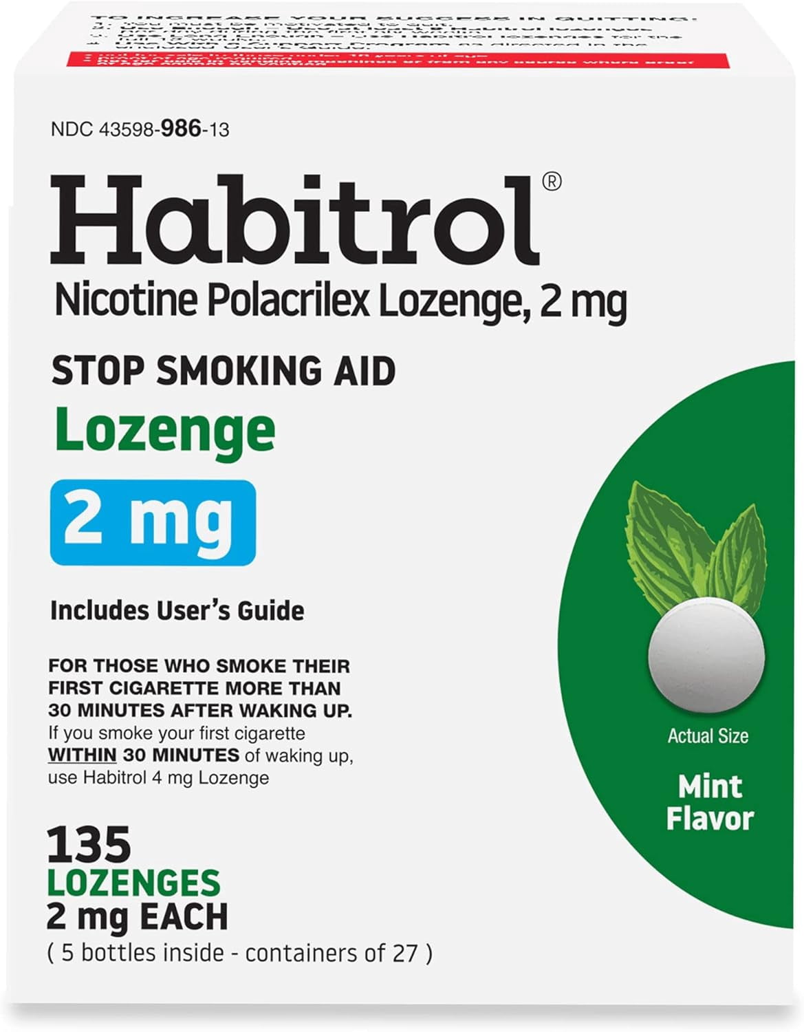 Habitrol 2mg Mint Flavor Nicotine Polacrilex Lozenge, 135 Count