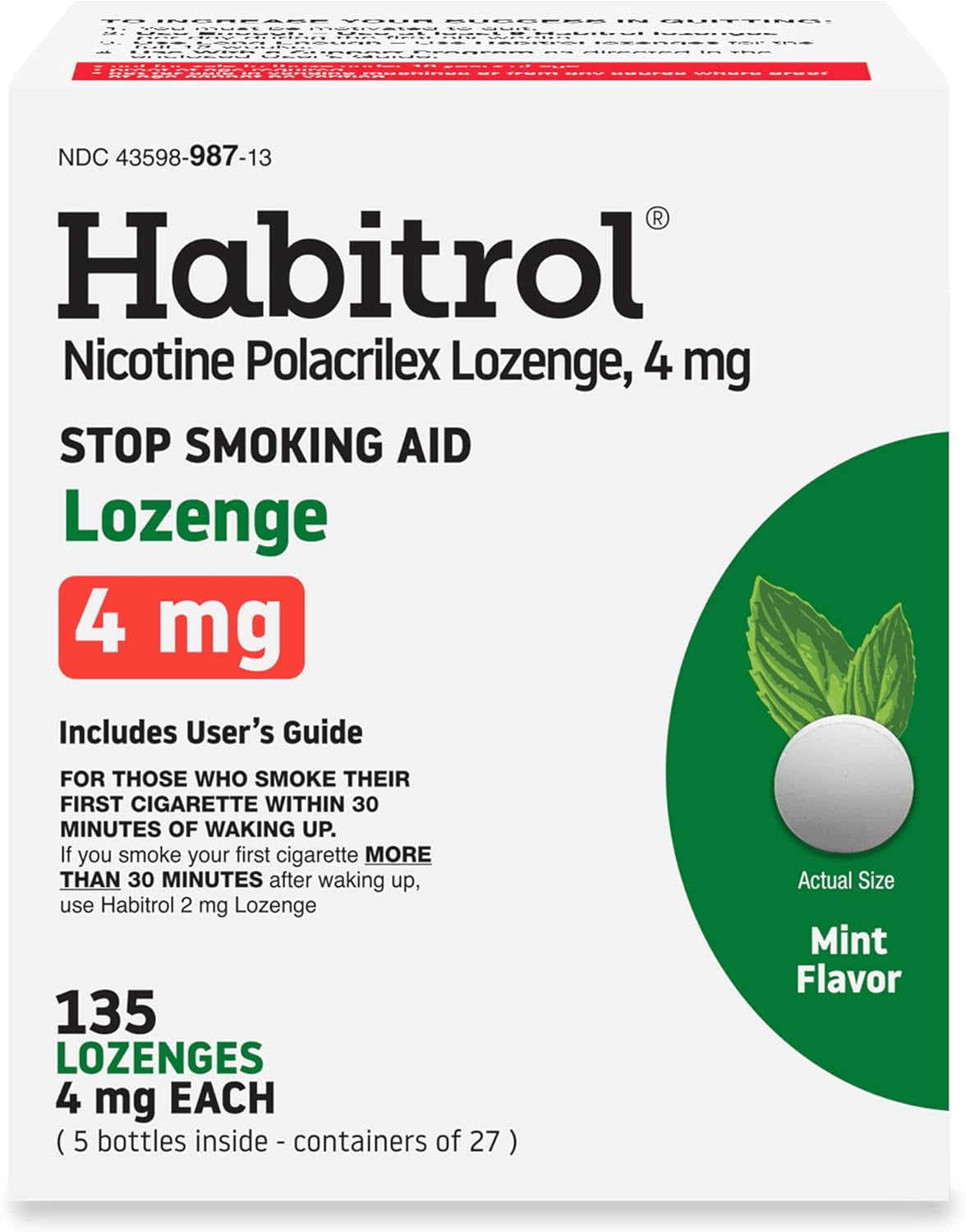 Habitrol Nicotine Polacrilex Lozenge, 4mg Mint Flavor 135 Count