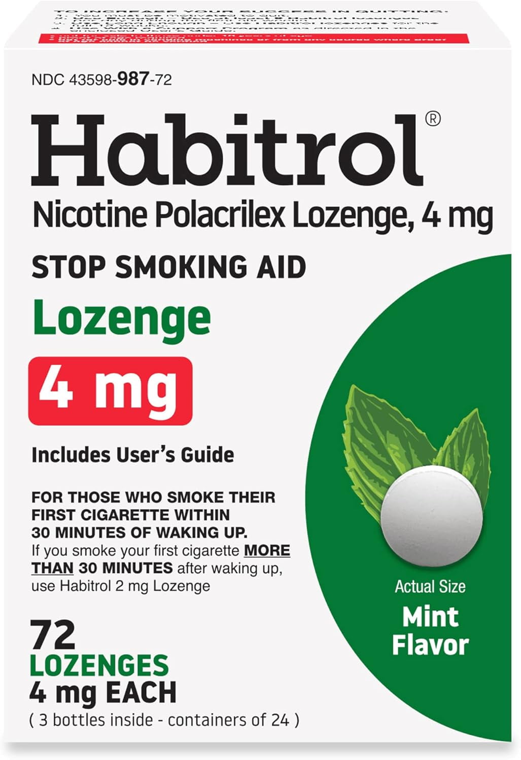 Habitrol Nicotine Polacrilex Lozenges, 4mg Mint Flavor 72 Count