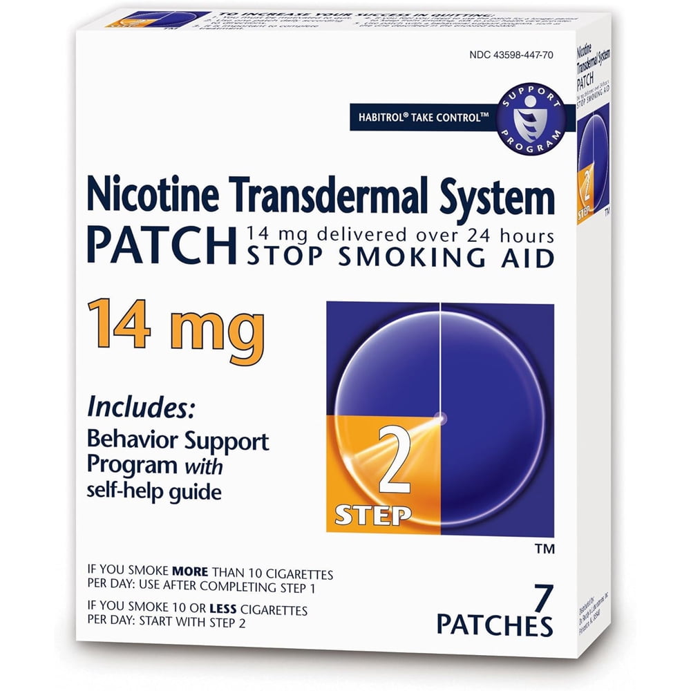 Habitrol Nicotine Transdermal System Patch | Stop Smoking Aid | Step 2 (14 mg) | 7 Patches (1 Week Kit)