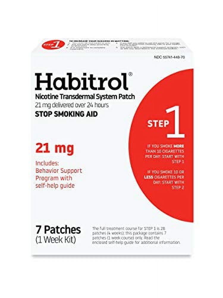 Habitrol Nicotine Transdermal System Patch | Stop Smoking Aid | Step 1 (21 mg) | 7 Patches (1 Week Kit) | Packaging May Vary