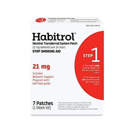 Habitrol Nicotine Transdermal System Patch | Stop Smoking Aid | Step 1 (21 mg) | 7 Patches (1 Week Kit) | Packaging May Vary