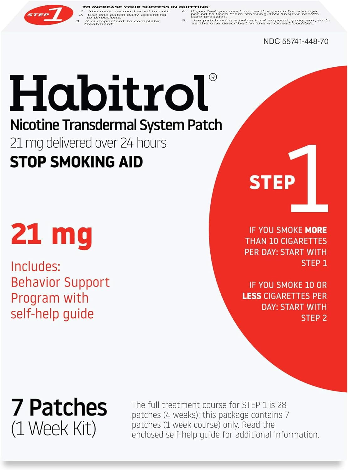 Habitrol Nicotine Transdermal System Patch | Stop Smoking Aid | Step 1 (21 mg) | 7 Patches (1 Week Kit)