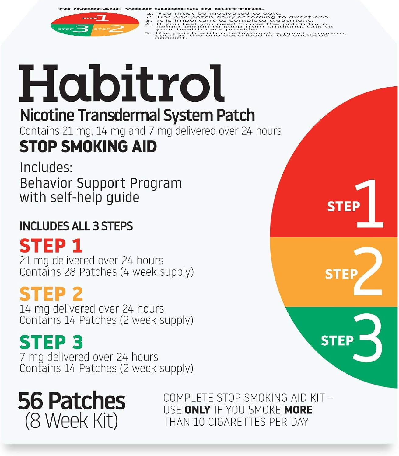 Habitrol Nicotine Transdermal System Stop Smoking Aid, Steps 1, 2, and 3, 8 Week Kit, 56 Patches