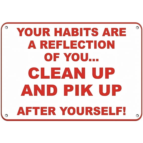 Habits are Reflection Clean Up and Pick Up After Yourself Sign - 8"x12" Vintage Metal Warning Sign for Home Farm Bar Coffee Shop Club, Office, Kitchen, Cleanliness Alert