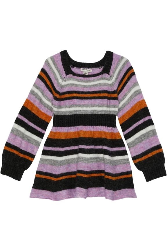 Kids Kids' Stripe Fit & Flare Sweater Dress in Multi Size 16