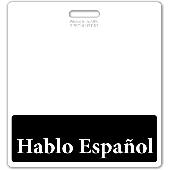 Hablo Español Badge Buddy - Horizontal Bilingual ID Backer for Spanish Staff - Heavy Duty Double Sided Identifier - Oversized Badge Backer for Retail, Hospital & Warehouse - USA Printed (Black)