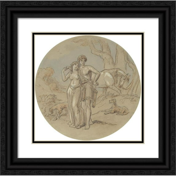 Hablot Knight Browne 12x12 Black Ornate Wood Framed Double Matted Museum Art Print Titled: Designs for a Series of Plates Illustrating Venus and Adonis Pl13
