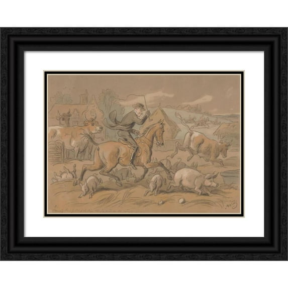 Hablot Knight Browne 18x14 Black Ornate Wood Framed Double Matted Museum Art Print Titled - The Sporting Parson; ‘D-N - I Mean Conf-D that is ‘Bless the Pigs! They’Re Mad - the Devil's