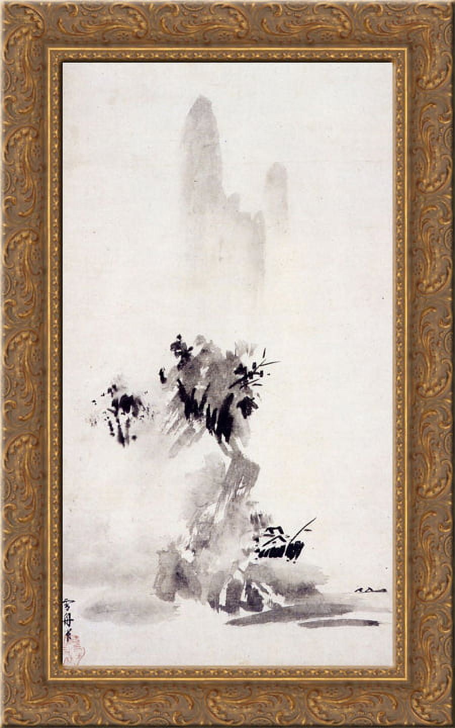 Haboku sansui 24x16 Gold Ornate Wood Framed Canvas Art by Sesshu