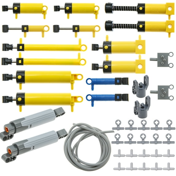 Habow 19Pcs Pneumatic-Technic-Parts Kit Compatible with Lego-Pneumatic Cylinders-Air-Pump Pressure Rod Switch Piston Hose Technic Linear Actuator MOC-Replacement-Parts.