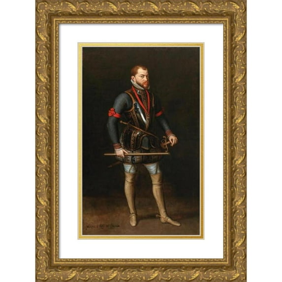 Habsburg Court Painter 10x14 Gold Ornate Wood Frame and Double Matted Museum Art Print Titled - Portrait of Philip II of Spain (1527-1598) (circa 1600)