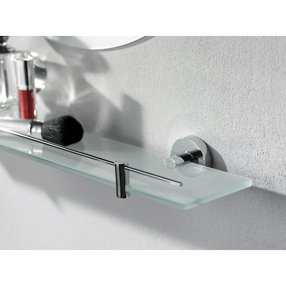 Haceka Kosmos 24 inch Modern Opaque Glass Bathroom 1-Piece Floating Wall Shelf Chrome