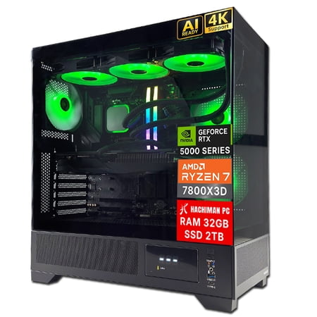 Hachiman PC Tora Gaming PC, AMD Ryzen 7 7800X3D, NVIDIA GeForce RTX 5070 12GB, 32GB DDR5 6400MHz RGB, 2TB Gen4 NVMe SSD, 360 A-RGB AIO, Wi-Fi 6, Windows 11 Home, Desktop Computer