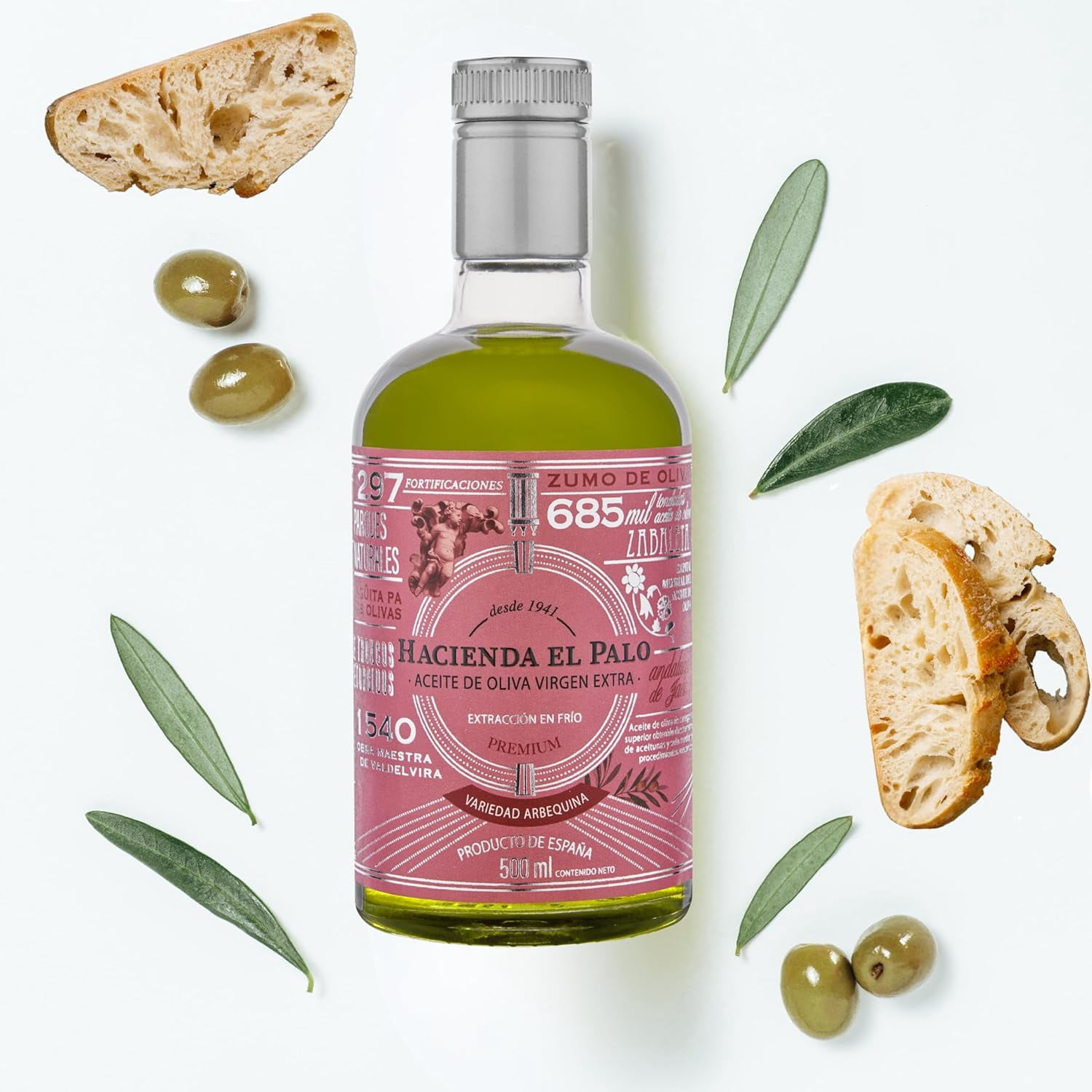 Hacienda El Palo Premium Arbequina Extra Virgin Olive Oil – 500ml (16.9 fl oz) – Cold-Pressed, Early Harvest, Smooth Spanish EVOO