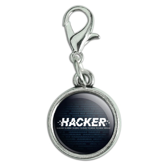 Hacker Binary Code Geek Nerd Antiqued Bracelet Pendant Zipper Pull Charm with Lobster Clasp