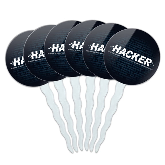 Hacker Binary Code Geek Nerd Cupcake Picks Toppers Decoration Set of 6
