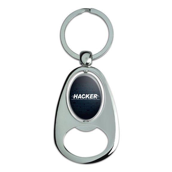 Hacker Binary Code Geek Nerd Keychain Chrome Metal Spinning Oval Bottle Opener