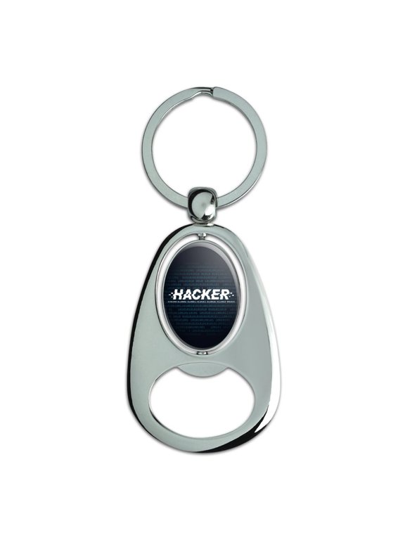 Hacker Binary Code Geek Nerd Keychain Chrome Metal Spinning Oval Bottle Opener