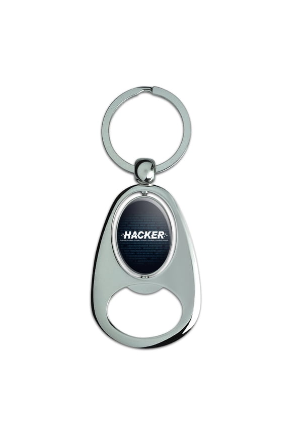 Hacker Binary Code Geek Nerd Keychain Chrome Metal Spinning Oval Bottle Opener