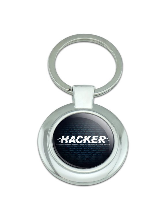 Hacker Binary Code Geek Nerd Keychain Classy Round Chrome Plated Metal