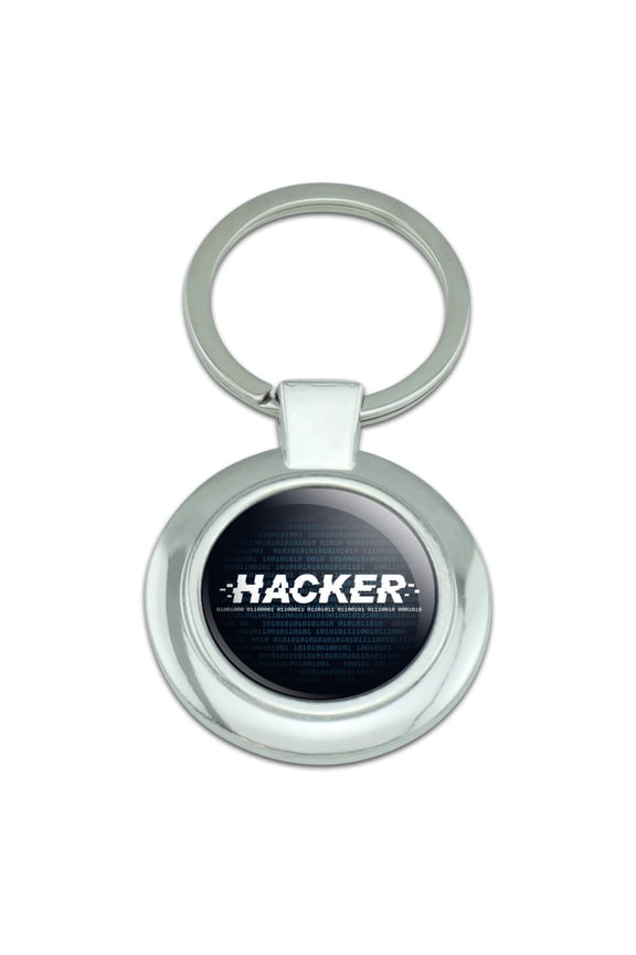 Hacker Binary Code Geek Nerd Keychain Classy Round Chrome Plated Metal