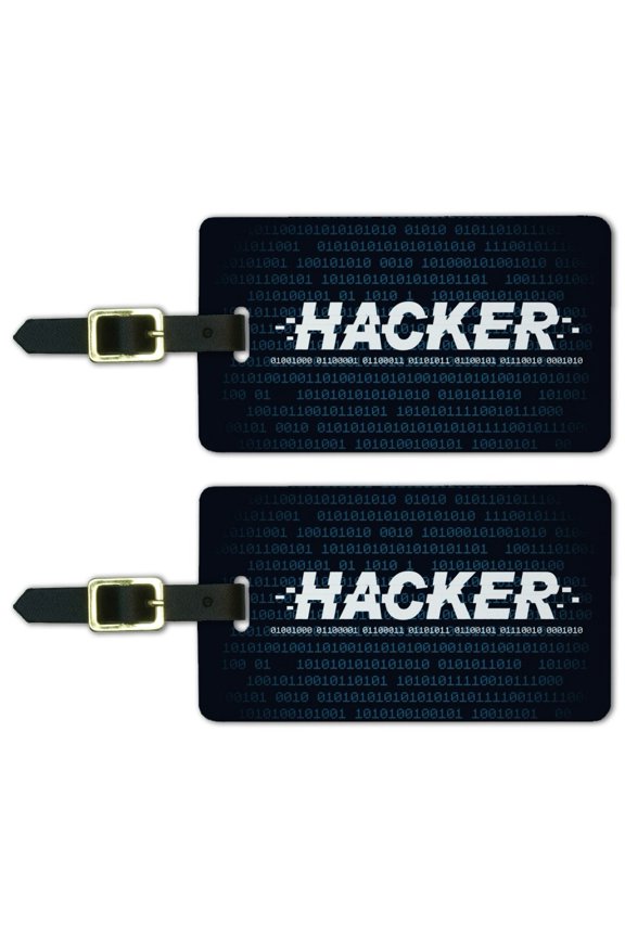 Hacker Binary Code Geek Nerd Luggage ID Tags Suitcase Carry-On Cards - Set of 2