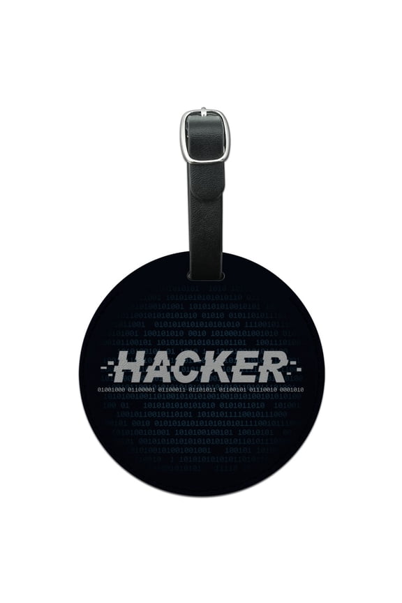 Hacker Binary Code Geek Nerd Round Leather Luggage Card Suitcase Carry-On ID Tag