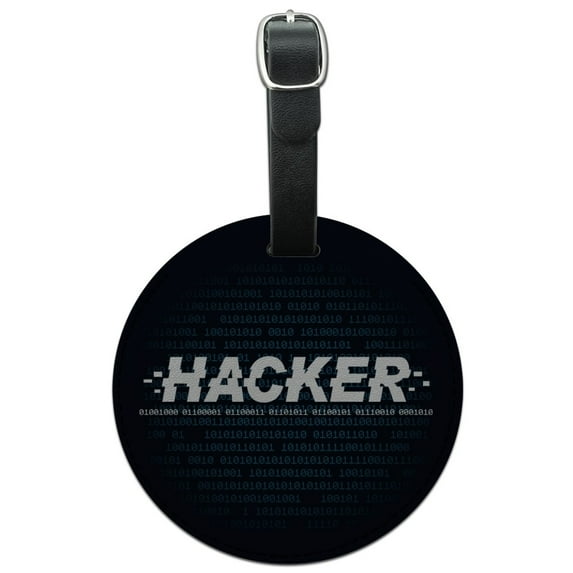 Hacker Binary Code Geek Nerd Round Leather Luggage Card Suitcase Carry-On ID Tag