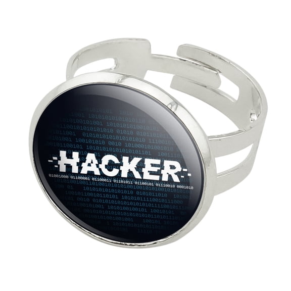 Hacker Binary Code Geek Nerd Silver Plated Adjustable Novelty Ring