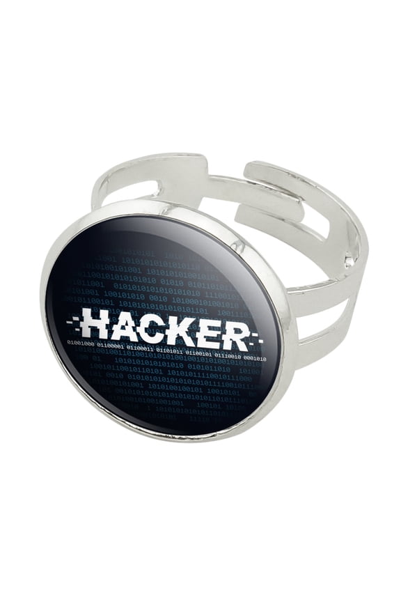 Hacker Binary Code Geek Nerd Silver Plated Adjustable Novelty Ring