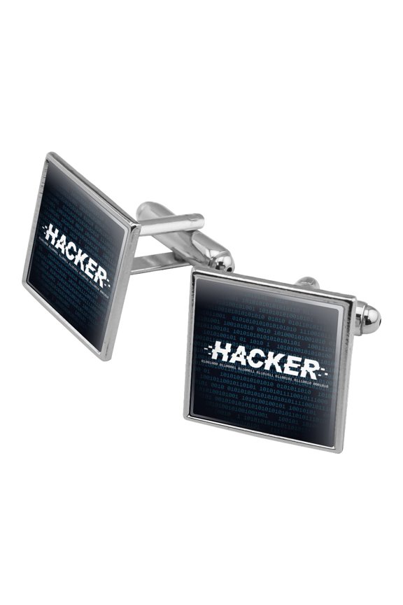 Hacker Binary Code Geek Nerd Square Cufflink Set - Silver or Gold