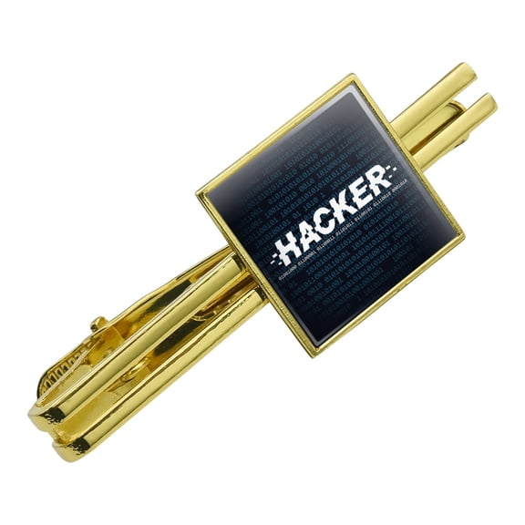 Hacker Binary Code Geek Nerd Square Tie Bar Clip Clasp Tack- Silver or Gold