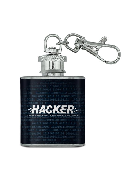 Hacker Binary Code Geek Nerd Stainless Steel 1oz Mini Flask Key Chain
