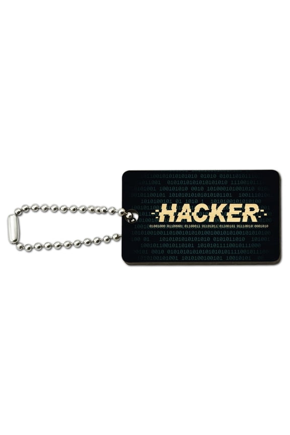 Hacker Binary Code Geek Nerd Wood Wooden Rectangle Keychain Key Ring