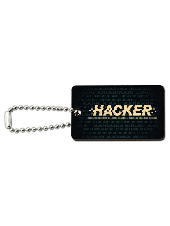 Hacker Binary Code Geek Nerd Wood Wooden Rectangle Keychain Key Ring