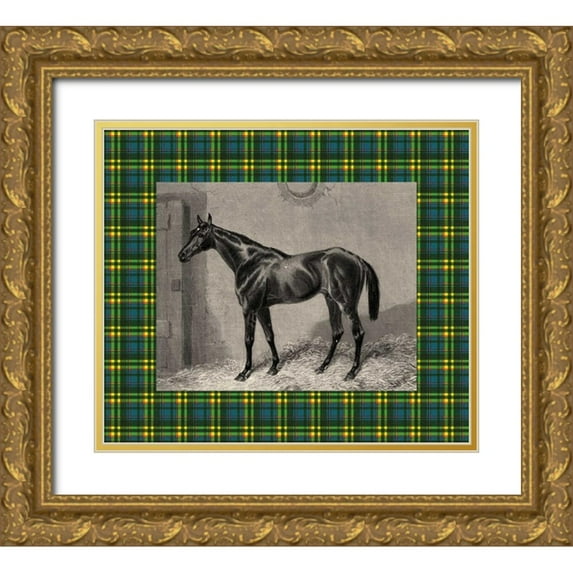 Hacker, E. 30x26 Gold Ornate Wood Framed with Double Matting Museum Art Print Titled - Equestrian Plaid II