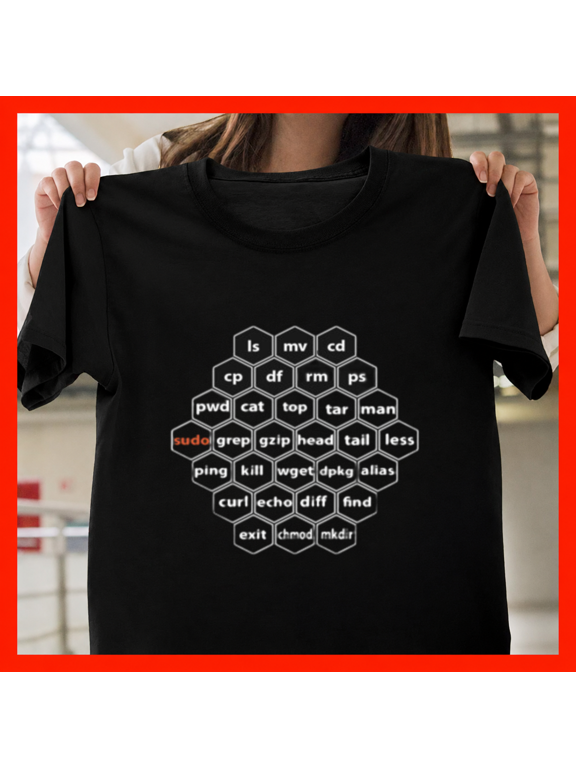 Hacker Linux Basic CLI Commands Terminal Sysadmin Coder Unisex T-Shirt, S-3XL