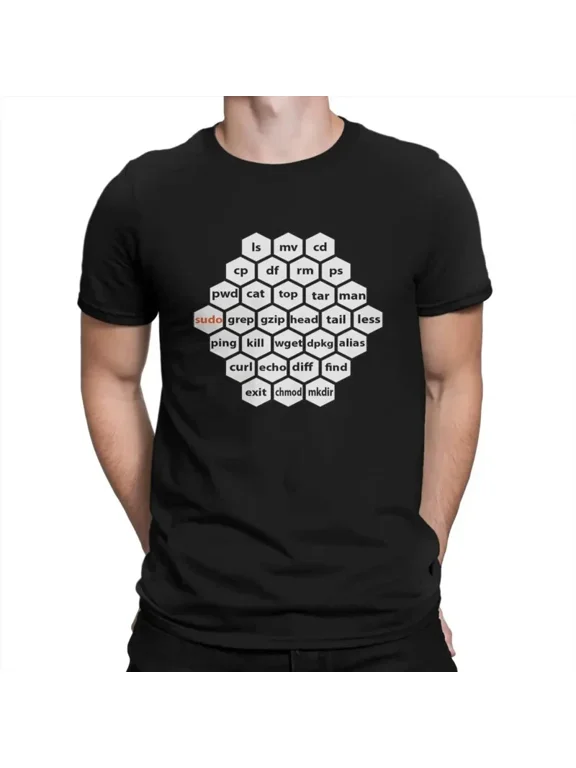Hacker Linux Basic Cli Commands T-Shirts for Men Linux Leisure Cotton Tee Shirt