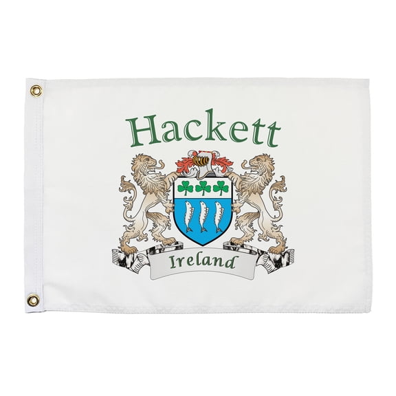 Hackett Irish Coat of Arms Small White Flag - 16"x10.5" inches