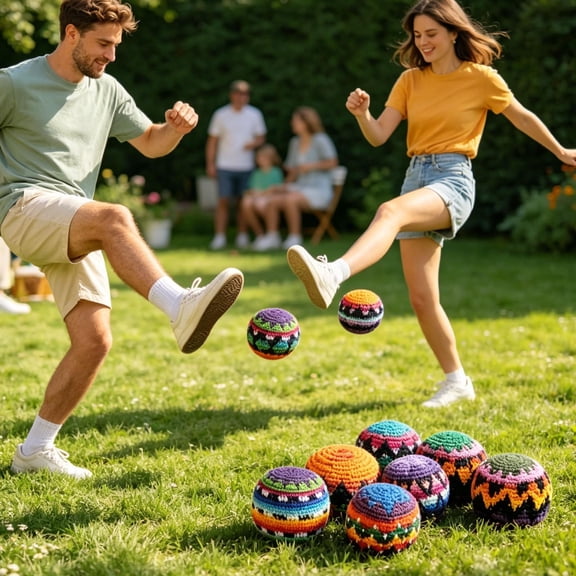 Hackey Sack, Colorful Crochet Stress Reducing Balls, Dirtbag Hacky Sack Handmade Knit Footbag Kick Balls for Kids Adults Indoor Outdoor Juggling Games