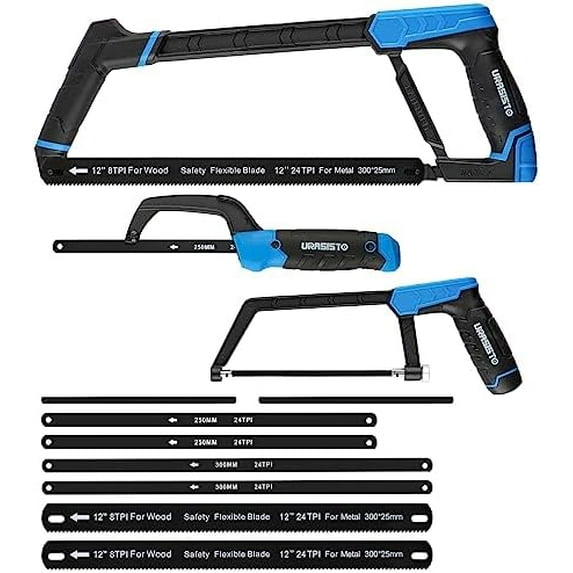 Hacksaw Frame Set, 12“ Hacksaw Frame, 6'' Hacksaw Frame and 10'' Mini Hacksaw, Including 8pc Extra Blades Multi-function for Metal Wood PVC Pipes