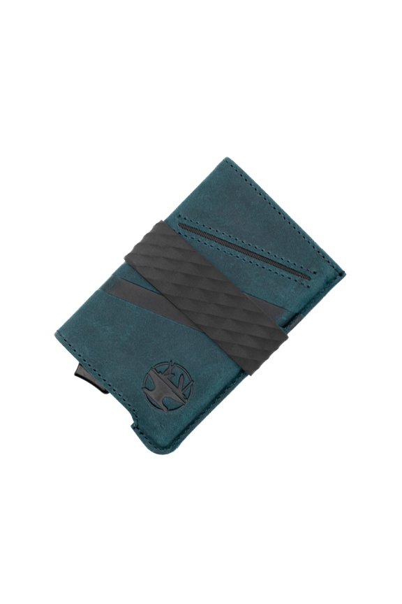 The Smith Wallet - Slim RFID Blocking Wallet for Men - Minimalist Front Pocket Wallet with Money Clip Band - Tactical Leather and Metal Wallets for Credit Cards & Cash (Pacific Blue) Y101