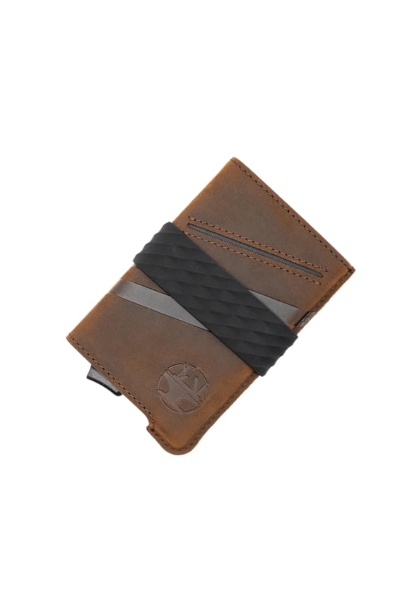 The Smith Wallet - Slim RFID Blocking Wallet for Men - Minimalist Front Pocket Wallet with Money Clip Band - Tactical Leather and Metal Wallets for Credit Cards & Cash (Cognac) Y101