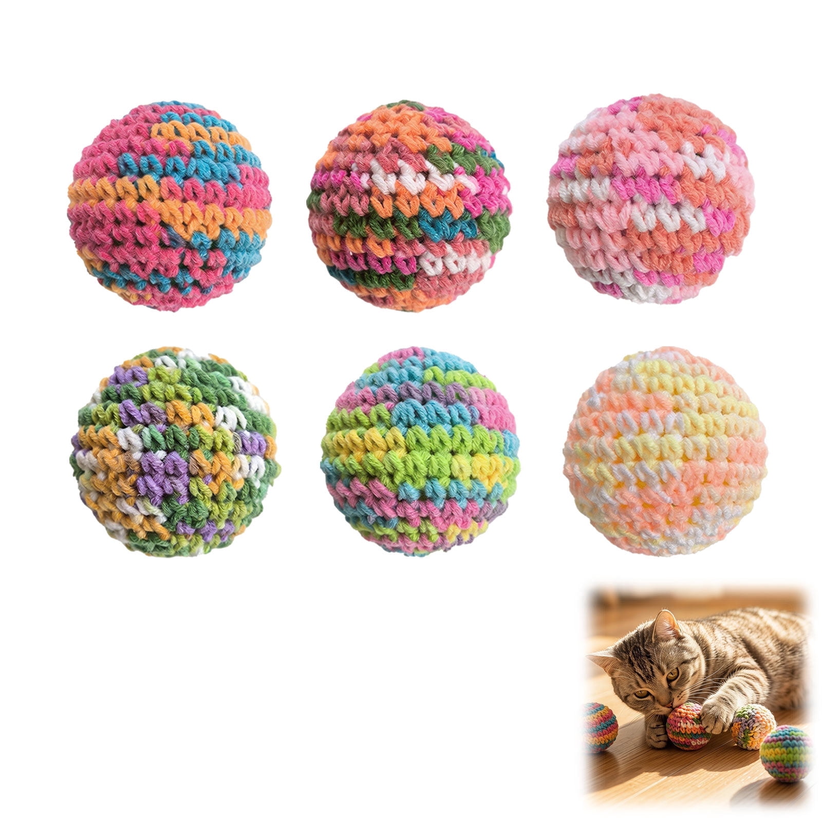 Cat Toys – 6 Pack Yarn Cat Balls with Bell Inside, Interactive Kitten Toys for Indoor Cats, Fun Chew & Chase Balls for All Breeds