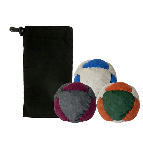 Hacky Sack Set of 3 Classic Footbag Balls 6cm Diameter with Drawstring Storage Bag for Outdoor and Indoor Play